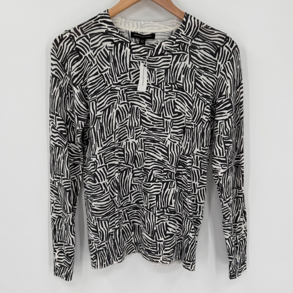 Banana Republic Factory NWT Black Ivory Abstract Cotton Sweater Women XS